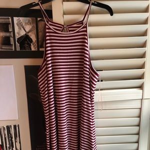 Red and white stripped mini a line dress
